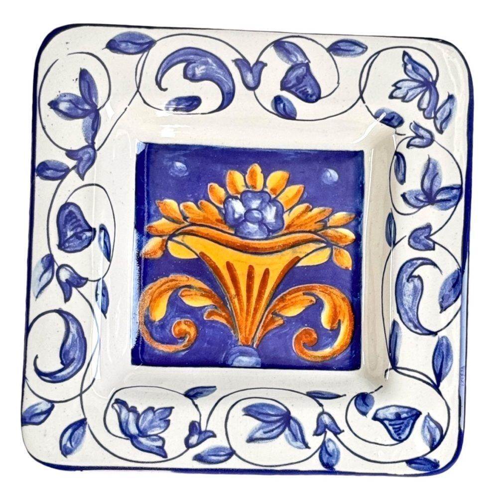 Vintage Square Decorative Unique Pottery Dish Plate. Ashtray.